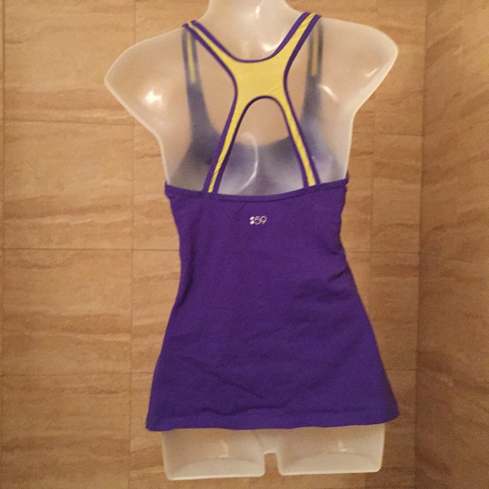 Splits 59 Racerback purple yellow mesh workout top